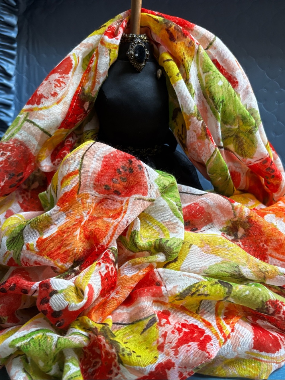 Tropical Fruit Print Pom Pom Scarf by charming Charlie
